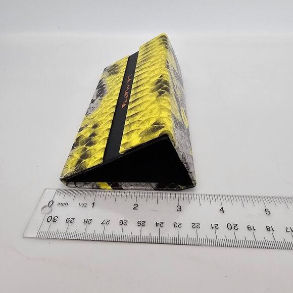 La Matta Collapsible Eyeglasses Case Yellow Faux Snake Skin Magnetic Cover 6.5" - Picture 5 of 7
